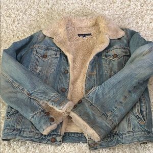 Earl Jeans Distressed Sherpa Lined Jean Jacket - M